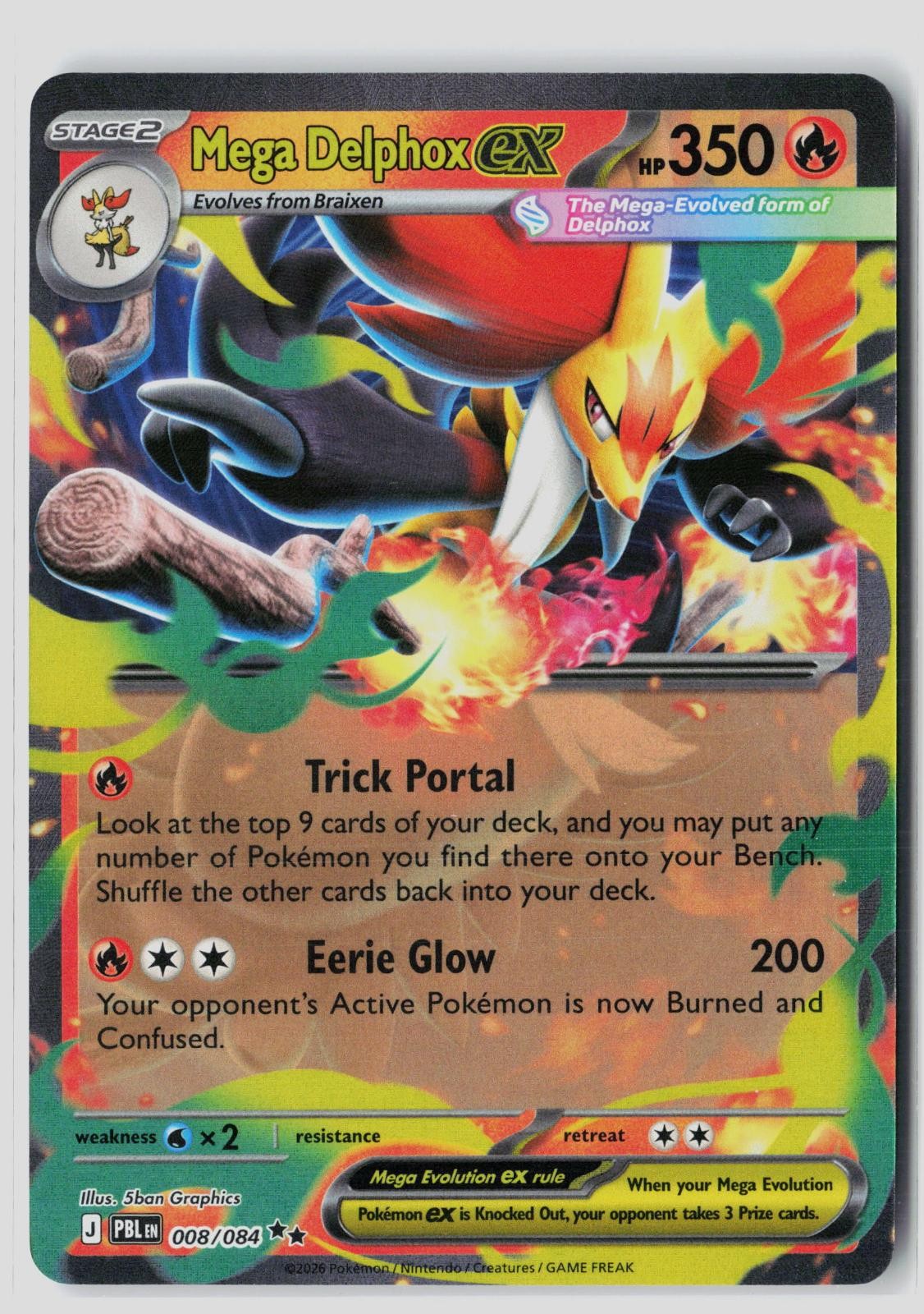 Mega Delphox ex 008/084 Pitch Black Pokemon Holo NM