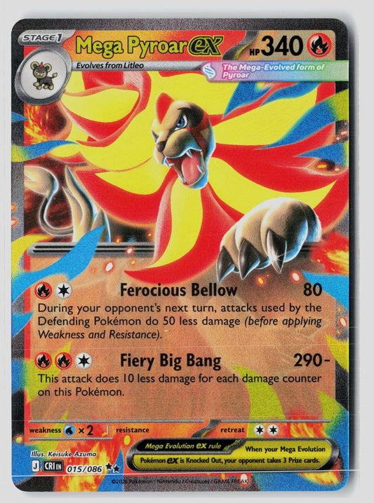 Mega Pyroar ex 015/086 Double Rare Chaos Rising Pokemon NM Keisuke Azuma